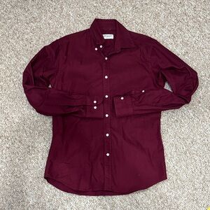 John Henric Men’s Burgundy Casual Button-Down Shirt Size 38